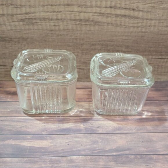 Federal Glass Refrigerator Dish Set Square Clear Vintage Ribbed Tomatoes & Celer - Picture 3 of 8